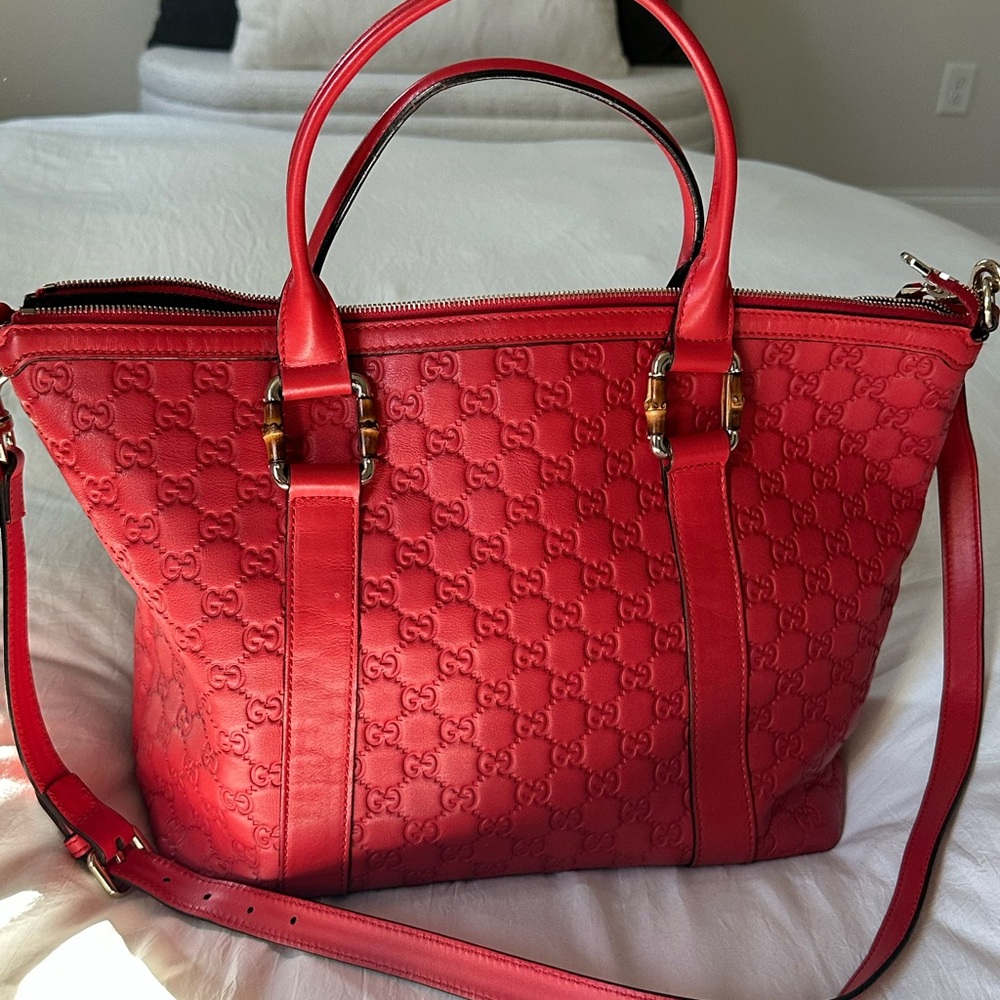 Gucci Red Leather Tote Bag